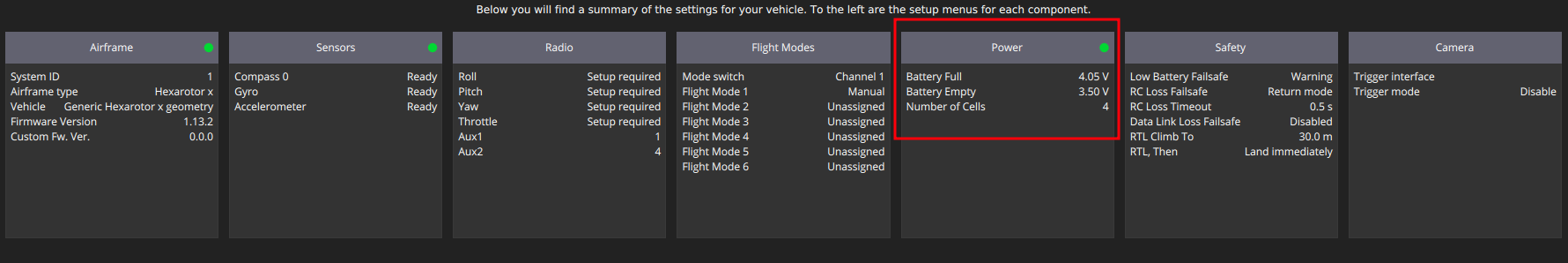 battery info visible in QGroundControl